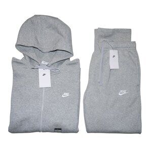 Nike Club Men's Sweatsuit Fleece 2PC Tracksuit Heather Grey Matching Outfit NWT